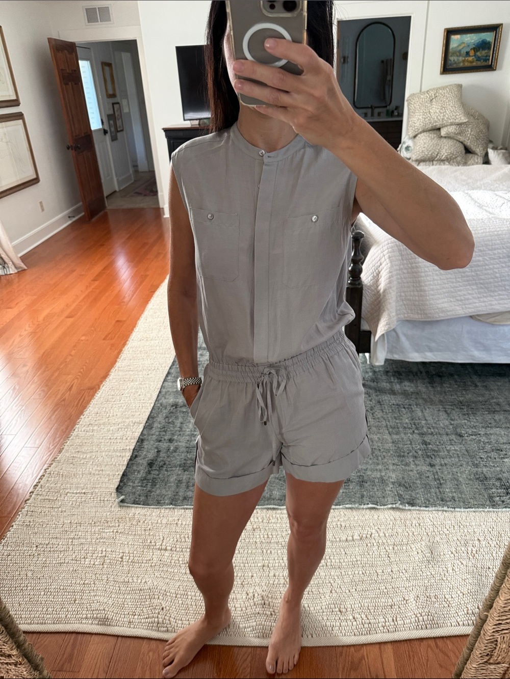 Vince Sleeveless Utility Romper in Light Gray Size 4